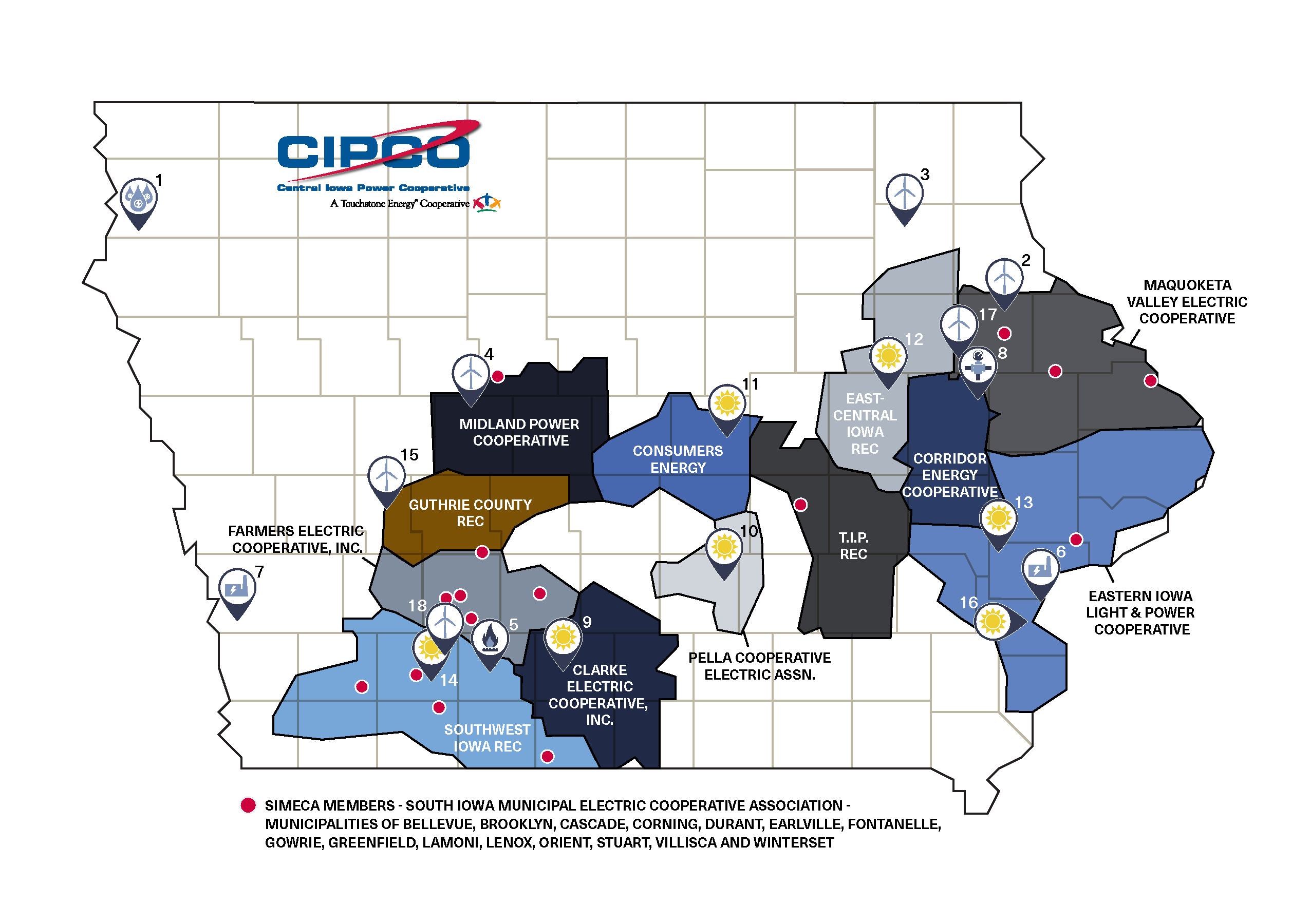 CIPCO member map showing generation